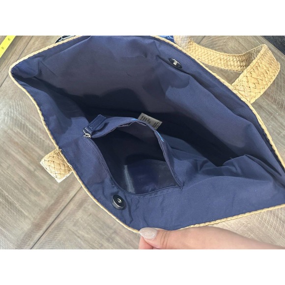 NWT Draper James Everyday Straw Tote Bag With Blue Floral Scarf Lined NEW - Picture 7 of 14